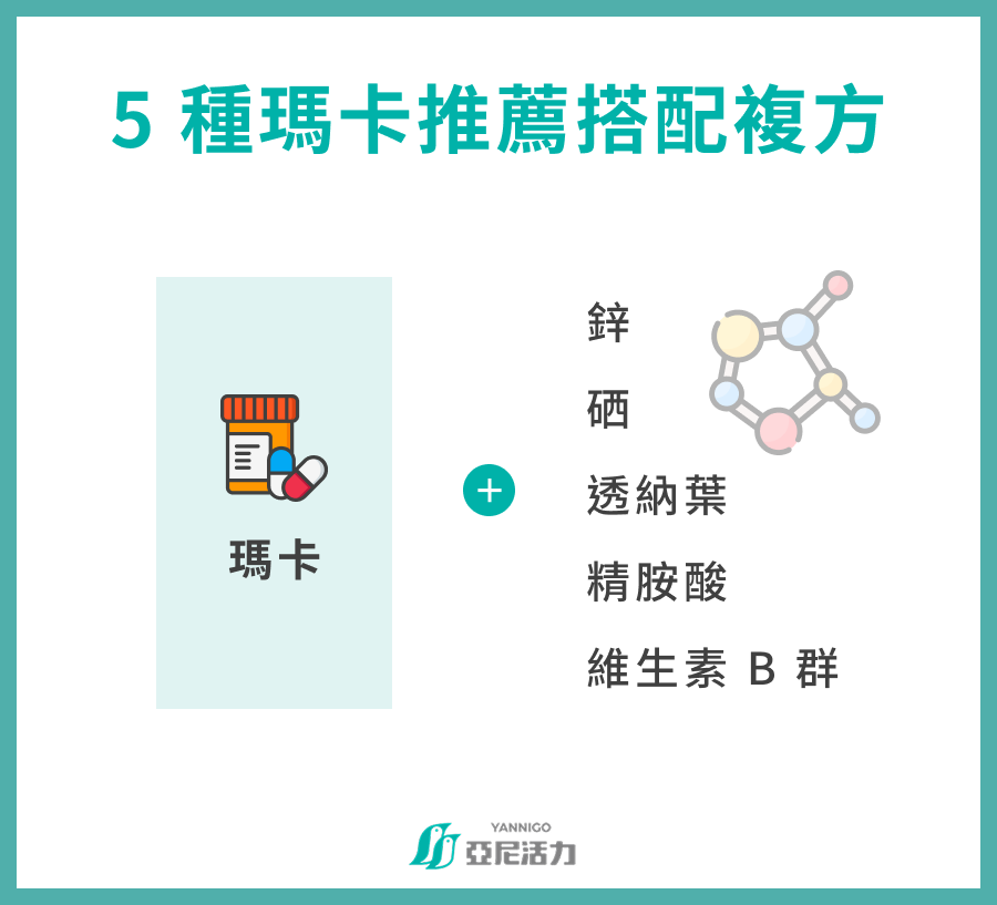 5 種瑪卡推薦搭配複方 瑪卡+鋅 瑪卡+硒 瑪卡+透納葉 瑪卡+精胺酸 瑪卡+維生素 B 群 5 種瑪卡推薦搭配複方 瑪卡+鋅 瑪卡+硒 瑪卡+透納葉 瑪卡+精胺酸 瑪卡+維生素 B 群